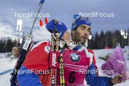 05.12.2015, Oestersund, Sweden (SWE): Quentin Fillon Maillet (FRA), Martin Fourcade (FRA), (l-r) - IBU world cup biathlon, sprint men, Oestersund (SWE). www.nordicfocus.com. © Manzoni/NordicFocus. Every downloaded picture is fee-liable.