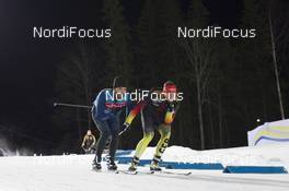 04.12.2015, Oestersund, Sweden (SWE): Guillaume Robert (FRA), Salomon race service tests skis with german technician -  IBU world cup biathlon, training, Oestersund (SWE). www.nordicfocus.com. © Manzoni/NordicFocus. Every downloaded picture is fee-liable.