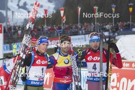 12.12.2015, Hochfilzen, Austria (AUT): Simon Schempp (GER), Martin Fourcade (FRA), Anton Shipulin (RUS), (l-r) -  IBU world cup biathlon, pursuit men, Hochfilzen (AUT). www.nordicfocus.com. © Manzoni/NordicFocus. Every downloaded picture is fee-liable.