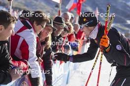 13.12.2015, Hochfilzen, Austria (AUT): Dominik Landertinger (AUT) with Fans -  IBU world cup biathlon, relay men, Hochfilzen (AUT). www.nordicfocus.com. © Manzoni/NordicFocus. Every downloaded picture is fee-liable.