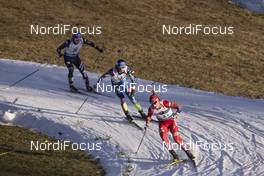 13.12.2015, Hochfilzen, Austria (AUT): Henrik l'Abee-Lund (NOR), Quentin Fillon Maillet (FRA), Lukas Hofer (ITA), (l-r) -  IBU world cup biathlon, relay men, Hochfilzen (AUT). www.nordicfocus.com. © Manzoni/NordicFocus. Every downloaded picture is fee-liable.