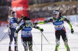 13.12.2015, Hochfilzen, Austria (AUT): Darya Yurkevich (BLR), Hanna Sola (BLR), (l-r) -  IBU world cup biathlon, relay women, Hochfilzen (AUT). www.nordicfocus.com. © Manzoni/NordicFocus. Every downloaded picture is fee-liable.