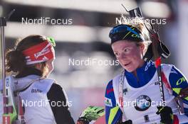 19.12.2015, Pokljuka, Slovenia (SLO): Laura Dahlmeier (GER), Marie Dorin (FRA), (l-r) -  IBU world cup biathlon, pursuit women, Pokljuka (SLO). www.nordicfocus.com. © Manzoni/NordicFocus. Every downloaded picture is fee-liable.