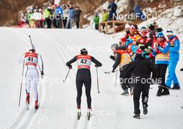 07.01.2015, Cortina-Toblach, Italy (ITA): Sara Lindborg (SWE), Justyna Kowalczyk (POL), (l-r)  - FIS world cup cross-country, tour de ski, 5km women, Cortina-Toblach (ITA). www.nordicfocus.com. © Felgenhauer/NordicFocus. Every downloaded picture is fee-liable.
