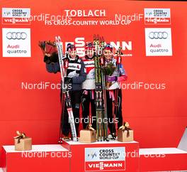 08.01.2015, Cortina-Toblach, Italy (ITA): Heidi Weng (NOR), Marit Bjoergen (NOR), Therese Johaug (NOR), (l-r) - FIS world cup cross-country, tour de ski, pursuit women, Cortina-Toblach (ITA). www.nordicfocus.com. © Felgenhauer/NordicFocus. Every downloaded picture is fee-liable.