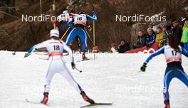 08.01.2015, Cortina-Toblach, Italy (ITA): Stefanie Boehler (GER), Aino-Kaisa Saarinen (FIN), (l-r)  - FIS world cup cross-country, tour de ski, pursuit women, Cortina-Toblach (ITA). www.nordicfocus.com. © Felgenhauer/NordicFocus. Every downloaded picture is fee-liable.