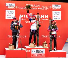 08.01.2015, Cortina-Toblach, Italy (ITA): Heidi Weng (NOR), Marit Bjoergen (NOR), Therese Johaug (NOR), (l-r) - FIS world cup cross-country, tour de ski, pursuit women, Cortina-Toblach (ITA). www.nordicfocus.com. © Felgenhauer/NordicFocus. Every downloaded picture is fee-liable.