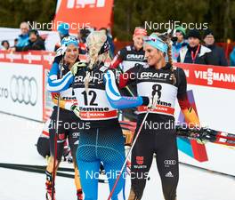 11.01.2015, Val di Fiemme, Italy (ITA): Eva Vrabcova-Nyvltova (CZE), Anne Kylloenen (FIN), Nicole Fessel (GER), (l-r)  - FIS world cup cross-country, tour de ski, final climb women, Val di Fiemme (ITA). www.nordicfocus.com. © Felgenhauer/NordicFocus. Every downloaded picture is fee-liable.