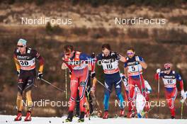 10.01.2015, Val di Fiemme, Italy (ITA): Tim Tscharnke (GER), Petter Northug (NOR), Maxim Vylegzhanin (RUS), Niklas Dyrhaug (NOR), Eldar Roenning (NOR), (l-r)  - FIS world cup cross-country, tour de ski, mass men, Val di Fiemme (ITA). www.nordicfocus.com. © Felgenhauer/NordicFocus. Every downloaded picture is fee-liable.