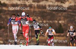 10.01.2015, Val di Fiemme, Italy (ITA): Andrew Musgrave (GBR), Giorgio Di Centa (ITA), Maurice Manificat (FRA), (l-r)  - FIS world cup cross-country, tour de ski, mass men, Val di Fiemme (ITA). www.nordicfocus.com. © Felgenhauer/NordicFocus. Every downloaded picture is fee-liable.