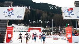 10.01.2015, Val di Fiemme, Italy (ITA): Dario Cologna (SUI), Tim Tscharnke (GER), Alexander Bessmertnykh (RUS), Alexey Poltoranin (KAZ), (l-r)  - FIS world cup cross-country, tour de ski, mass men, Val di Fiemme (ITA). www.nordicfocus.com. © Felgenhauer/NordicFocus. Every downloaded picture is fee-liable.