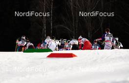 10.01.2015, Val di Fiemme, Italy (ITA): the top group going into the downhill - FIS world cup cross-country, tour de ski, mass men, Val di Fiemme (ITA). www.nordicfocus.com. © Felgenhauer/NordicFocus. Every downloaded picture is fee-liable.