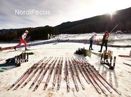 10.01.2015, Val di Fiemme, Italy (ITA): Atomic skis waiting for ski tests - FIS world cup cross-country, tour de ski, mass men, Val di Fiemme (ITA). www.nordicfocus.com. © Felgenhauer/NordicFocus. Every downloaded picture is fee-liable.