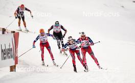 10.01.2015, Val di Fiemme, Italy (ITA): Therese Johaug (NOR), Justyna Kowalczyk (POL), Heidi Weng (NOR), Marit Bjoergen (NOR), (l-r)  - FIS world cup cross-country, tour de ski, mass women, Val di Fiemme (ITA). www.nordicfocus.com. © Felgenhauer/NordicFocus. Every downloaded picture is fee-liable.