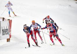 10.01.2015, Val di Fiemme, Italy (ITA): Heidi Weng (NOR), Therese Johaug (NOR), Marit Bjoergen (NOR), (l-r)  - FIS world cup cross-country, tour de ski, mass women, Val di Fiemme (ITA). www.nordicfocus.com. © Felgenhauer/NordicFocus. Every downloaded picture is fee-liable.