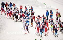 10.01.2015, Val di Fiemme, Italy (ITA): the women's mass start in the first uphill - FIS world cup cross-country, tour de ski, mass women, Val di Fiemme (ITA). www.nordicfocus.com. © Felgenhauer/NordicFocus. Every downloaded picture is fee-liable.