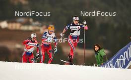 10.01.2015, Val di Fiemme, Italy (ITA): Marit Bjoergen (NOR), Therese Johaug (NOR), Heidi Weng (NOR), (l-r)  - FIS world cup cross-country, tour de ski, mass women, Val di Fiemme (ITA). www.nordicfocus.com. © Felgenhauer/NordicFocus. Every downloaded picture is fee-liable.
