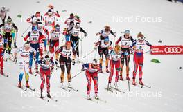10.01.2015, Val di Fiemme, Italy (ITA): start - FIS world cup cross-country, tour de ski, mass women, Val di Fiemme (ITA). www.nordicfocus.com. © Felgenhauer/NordicFocus. Every downloaded picture is fee-liable.