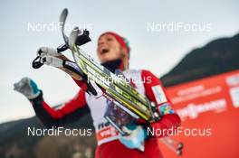 10.01.2015, Val di Fiemme, Italy (ITA): Therese Johaug (NOR), and her Fischer skis - FIS world cup cross-country, tour de ski, mass women, Val di Fiemme (ITA). www.nordicfocus.com. © Felgenhauer/NordicFocus. Every downloaded picture is fee-liable.