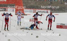 17.01.2015, Otepaeae, Estland (EST): (l-r) Ola Vigen Hattestad (NOR), Fischer, Swix, Rottefella, Emil Joensson (SWE), Fischer, Swix, Rottefella, Craft, Sergey Ustiugov (RUS), Fischer, Swix, Rottefella, Adidas, Tomas Northug (NOR), Fischer, Swix and Paal Golberg (NOR), Madshus, KV+, Rottefella - FIS world cup cross-country, individual sprint, Otepaeae (EST). www.nordicfocus.com. © Laiho/NordicFocus. Every downloaded picture is fee-liable.