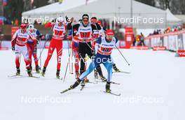 18.01.2015, Otepaeae, Estland (EST): Alexey Petukhov (RUS), Fischer, Swix, Rottefella, Adidas followed by Roman Schaad (SUI), Salomon, Swix, Odlo and Dietmar Noeckler (ITA), Fischer, KV+, Rottefella - FIS world cup cross-country, team sprint, Otepaeae (EST). www.nordicfocus.com. © Laiho/NordicFocus. Every downloaded picture is fee-liable.