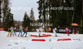 18.01.2015, Otepaeae, Estland (EST): group of skiers in a curve - FIS world cup cross-country, team sprint, Otepaeae (EST). www.nordicfocus.com. © Laiho/NordicFocus. Every downloaded picture is fee-liable.