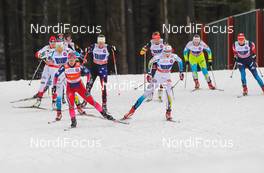 18.01.2015, Otepaeae, Estland (EST): (l-r) Ingvild Flugstad Oestberg (NOR), Madshus, Swix, Rottefella ans Stina Nilsson (SWE), Fischer, Alpina, Craft - FIS world cup cross-country, team sprint, Otepaeae (EST). www.nordicfocus.com. © Laiho/NordicFocus. Every downloaded picture is fee-liable.