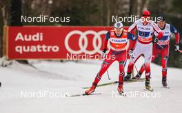 18.01.2015, Otepaeae, Estland (EST): Finn Haagen Krogh (NOR), Fischer, Swix, Alpina, Rottefella  followed by Maciej Starega (POL) and Paal Golberg (NOR), Madshus, KV+, Rottefella - FIS world cup cross-country, team sprint, Otepaeae (EST). www.nordicfocus.com. © Laiho/NordicFocus. Every downloaded picture is fee-liable.