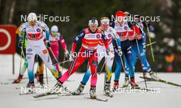 18.01.2015, Otepaeae, Estland (EST): (l-r) Ida Ingemarsdotter (SWE), Rossignol, One Way, Rottefella, Craft, Maiken Caspersen Falla (NOR), Fischer, Swix, Rottefella  and Magdalena Pajala (SWE), Fischer, Swix, Rottefella, Craft - FIS world cup cross-country, team sprint, Otepaeae (EST). www.nordicfocus.com. © Laiho/NordicFocus. Every downloaded picture is fee-liable.
