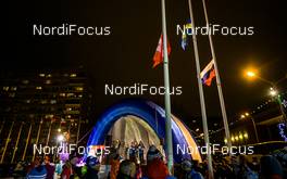 24.01.2015, Rybinsk, Russia (RUS): flags raining in the price giving ceremony at the central square of Rybinsk - FIS world cup cross-country, individual sprint, Rybinsk (RUS). www.nordicfocus.com. © Laiho/NordicFocus. Every downloaded picture is fee-liable.