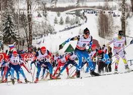 25.01.2015, Rybinsk, Russia (RUS): (l-r) Vladislav Skobelev (RUS), Fischer, Swix, Rottefella, Adidas, Konstantin Glavatskikh (RUS), Matti Heikkinen (FIN), Salomon, One Way and Alex Harvey (CAN), Fischer, Swix, Salomon, One Way - FIS world cup cross-country, skiathlon men, Rybinsk (RUS). www.nordicfocus.com. © Laiho/NordicFocus. Every downloaded picture is fee-liable.