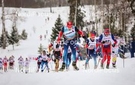 25.01.2015, Rybinsk, Russia (RUS): (l-r) Sergey Ustiugov (RUS), Fischer, Swix, Rottefella, Adidas ans Emil Iversen (NOR), Fischer, Swix, Rottefella - FIS world cup cross-country, skiathlon men, Rybinsk (RUS). www.nordicfocus.com. © Laiho/NordicFocus. Every downloaded picture is fee-liable.