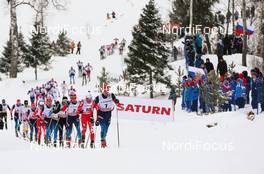 25.01.2015, Rybinsk, Russia (RUS): Alexander Bessmertnykh (RUS), Madhus, Swix, Alpina, Rottefella, Adidas followed by Francesco de Fabiani (ITA), Fischer, Swix,  Rottefella and Evgeniy Belov (RUS), Fischer, Swix, Alpina, Rottefella, Adidas - FIS world cup cross-country, skiathlon men, Rybinsk (RUS). www.nordicfocus.com. © Laiho/NordicFocus. Every downloaded picture is fee-liable.