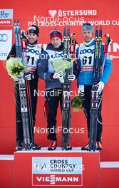 15.02.2015, Oestersund, Sweden (SWE): Maurice Manificat (FRA), Finn Haagen Krogh (NOR), Marcus Hellner (SWE), (l-r) - FIS world cup cross-country, 15km men, Oestersund (SWE). www.nordicfocus.com. © Felgenhauer/NordicFocus. Every downloaded picture is fee-liable.