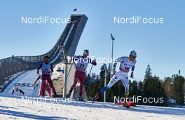14.03.2015, Oslo, Norway (NOR): Hans Christer Holund (NOR), Sjur Roethe (NOR), Marcus Hellner (SWE), (l-r)  - FIS world cup cross-country, mass men, Oslo (NOR). www.nordicfocus.com. © Felgenhauer/NordicFocus. Every downloaded picture is fee-liable.