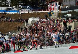 14.03.2015, Oslo, Norway (NOR): Maurice Manificat (FRA), Simen Andreas Sveen (NOR), Robin Duvillard (FRA), Martin Johnsrud Sundby (NOR), Ivan Babikov (CAN), (l-r)  - FIS world cup cross-country, mass men, Oslo (NOR). www.nordicfocus.com. © Felgenhauer/NordicFocus. Every downloaded picture is fee-liable.