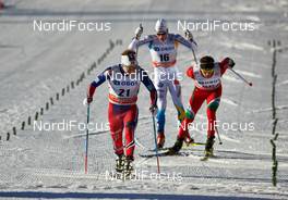 14.03.2015, Oslo, Norway (NOR): Sjur Roethe (NOR), Marcus Hellner (SWE), Sergei Dolidovich (BLR), (l-r)  - FIS world cup cross-country, mass men, Oslo (NOR). www.nordicfocus.com. © Felgenhauer/NordicFocus. Every downloaded picture is fee-liable.
