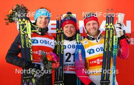 14.03.2015, Oslo, Norway (NOR): (l-r) Dario Cologna (SUI), Fischer, One Way, Rottefella, Odlo, Sjur Roethe (NOR), Fischer, KV+, Salomon and Martin Jonsrud Sundby (NOR), Fischer, KV+, Rottefella - FIS world cup cross-country, mass men, Oslo (NOR). www.nordicfocus.com. © Laiho/NordicFocus. Every downloaded picture is fee-liable.