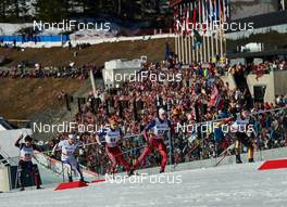 14.03.2015, Oslo, Norway (NOR): Noah Hoffman (USA), Martin Bajcicak (SVK), Simen Hegstad Krueger (NOR), Vegard Bjerkreim Nilsen (NOR), Lucas Boegl (GER), (l-r)  - FIS world cup cross-country, mass men, Oslo (NOR). www.nordicfocus.com. © Felgenhauer/NordicFocus. Every downloaded picture is fee-liable.