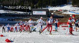 14.03.2015, Oslo, Norway (NOR): Simen Haakon Oestensen (NOR), Ivan Babikov (CAN), Anders Soedergren (SWE), Finn Haagen Krogh (NOR), Sergey Ustiugov (RUS), Michail Semenov (BLR), (l-r)  - FIS world cup cross-country, mass men, Oslo (NOR). www.nordicfocus.com. © Felgenhauer/NordicFocus. Every downloaded picture is fee-liable.