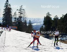 14.03.2015, Oslo, Norway (NOR): Evgeniy Belov (RUS), Martin Johnsrud Sundby (NOR), Jean Marc Gaillard (FRA), (l-r)  - FIS world cup cross-country, mass men, Oslo (NOR). www.nordicfocus.com. © Felgenhauer/NordicFocus. Every downloaded picture is fee-liable.
