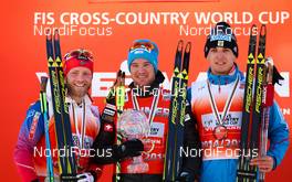 14.03.2015, Oslo, Norway (NOR): distace world cup (l-r) Martin Jonsrud Sundby (NOR), Fischer, KV+, Rottefella, Dario Cologna (SUI), Fischer, One Way, Rottefella, Odlo and Evgeniy Belov (RUS), Fischer, Swix, Alpina, Rottefella, Adidas - FIS world cup cross-country, mass men, Oslo (NOR). www.nordicfocus.com. © Laiho/NordicFocus. Every downloaded picture is fee-liable.
