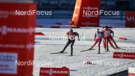 14.03.2015, Oslo, Norway (NOR): Dario Cologna (SUI), Sjur Roethe (NOR), Sergei Dolidovich (BLR), (l-r)  - FIS world cup cross-country, mass men, Oslo (NOR). www.nordicfocus.com. © Felgenhauer/NordicFocus. Every downloaded picture is fee-liable.
