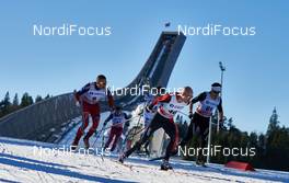 14.03.2015, Oslo, Norway (NOR): Niklas Dyrhaug (NOR), Tord Asle Gjerdalen (NOR), Roman Furger (SUI), (l-r)  - FIS world cup cross-country, mass men, Oslo (NOR). www.nordicfocus.com. © Felgenhauer/NordicFocus. Every downloaded picture is fee-liable.