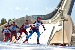 15.03.2015, Oslo, Norway (NOR): Lotta Udnes Weng (NOR), Tiril Udnes Weng (NOR), Sofie Nordsveen Hustad (NOR), Natalja Iljina (RUS), (l-r)  - FIS world cup cross-country, mass women, Oslo (NOR). www.nordicfocus.com. © Felgenhauer/NordicFocus. Every downloaded picture is fee-liable.