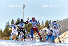 15.03.2015, Oslo, Norway (NOR): Ida Ingemarsdotter (SWE), Coraline Thomas Hugue (FRA), Eva Vrabcova-Nyvltova (CZE), Krista Parmakoski (FIN), Maria Rydqvist (SWE), (l-r)  - FIS world cup cross-country, mass women, Oslo (NOR). www.nordicfocus.com. © Felgenhauer/NordicFocus. Every downloaded picture is fee-liable.