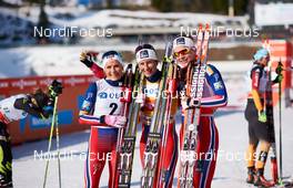 15.03.2015, Oslo, Norway (NOR): Therese Johaug (NOR), Marit Bjoergen (NOR), Astrid Uhrenholdt Jacobsen (NOR), (l-r)  - FIS world cup cross-country, mass women, Oslo (NOR). www.nordicfocus.com. © Felgenhauer/NordicFocus. Every downloaded picture is fee-liable.