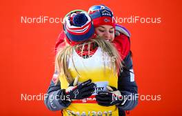 15.03.2015, Oslo, Norway (NOR): (l-r) Therese Johaug (NOR), Fischer, Swix, Rottefella and Heidi Weng (NOR), Madshus, Swix, Rottefella - FIS world cup cross-country, mass women, Oslo (NOR). www.nordicfocus.com. © Laiho/NordicFocus. Every downloaded picture is fee-liable.