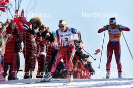 15.03.2015, Oslo, Norway (NOR): Therese Johaug (NOR), Marit Bjoergen (NOR), (l-r)  - FIS world cup cross-country, mass women, Oslo (NOR). www.nordicfocus.com. © Felgenhauer/NordicFocus. Every downloaded picture is fee-liable.