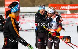 15.03.2015, Oslo, Norway (NOR): (l-r) Stefanie Boehler (GER), Rossignol, Swix, Alpina, Rottefella, Adidas, Nicole Fessel (GER), Rossignol, One Way, Alpina, Rottefella, Adidas and Claudia Nystad (GER), Atomic, Leki, Adidas - FIS world cup cross-country, mass women, Oslo (NOR). www.nordicfocus.com. © Laiho/NordicFocus. Every downloaded picture is fee-liable.